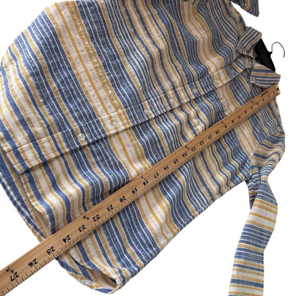 WildFang Button-Up Shirt Pastel Striped Long Sleeved Linen Blend XS - Picture 5 of 10